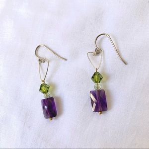 Heart w Amethyst Stone Drops Earrings